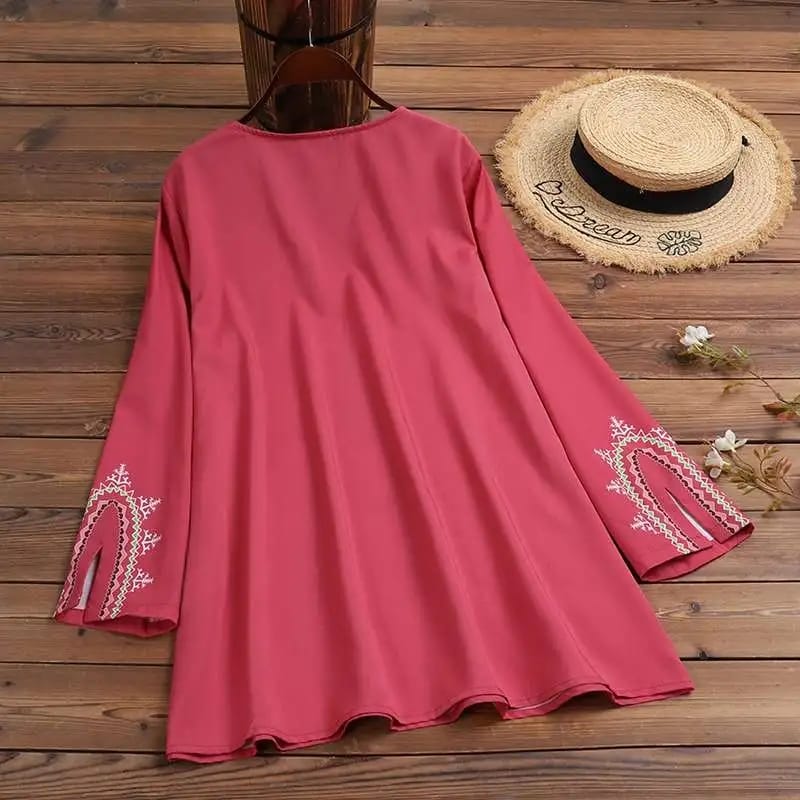 ZANZEA Stylish Shirts Women Bohemian Floral Printed Blouse Spring V Neck Long Sleeve Tops Casual Holiday Blusas Chemise S3162964 - Tuzzut.com Qatar Online Shopping