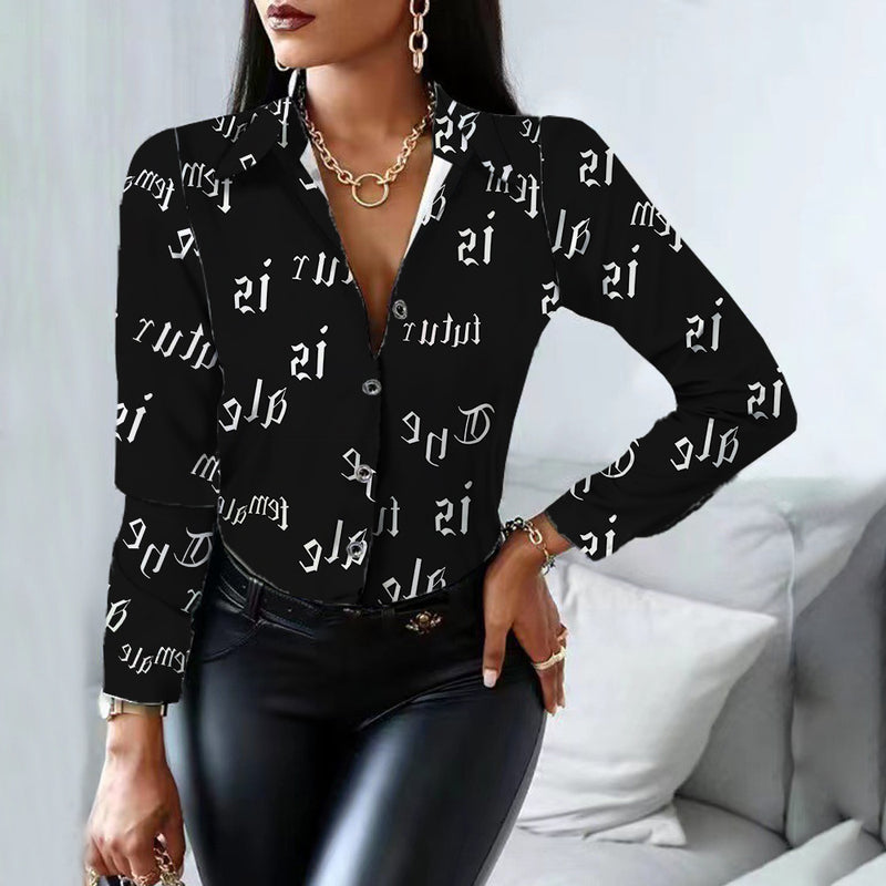 Blouses For Women Fashion Women Printed Long Sleeve Shirt,Office Shirt Buttons,Spring And Autumn S4216933