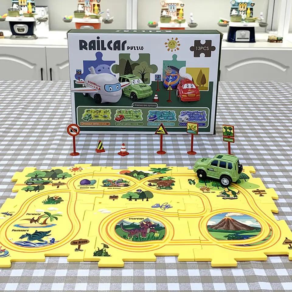 Electric Car Dinosaur Scene Children Fun Puzzle Electric Assembly Rail Electric Car Dinosaur Scene Children Fun Puzzle Electric Assembly Rail