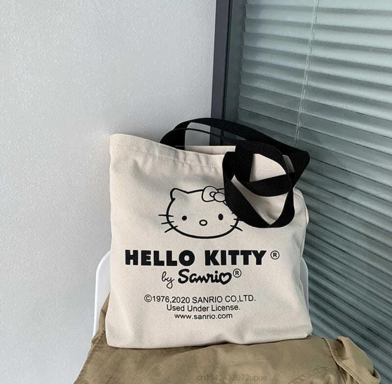 Senrio Hello kitty  White Shoulder Canvas zipper Cute Female Tote Bag  -  S4769884