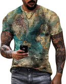 Men's 3D Retro Digital Print Short Sleeve World Map Print T-Shirt Crewneck Summer Tops   03366757 - TUZZUT Qatar Online Shopping