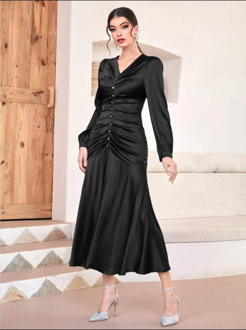 Modely Ruched Front Mermaid Hem Satin Dress XL S4778710 - Tuzzut.com Qatar Online Shopping