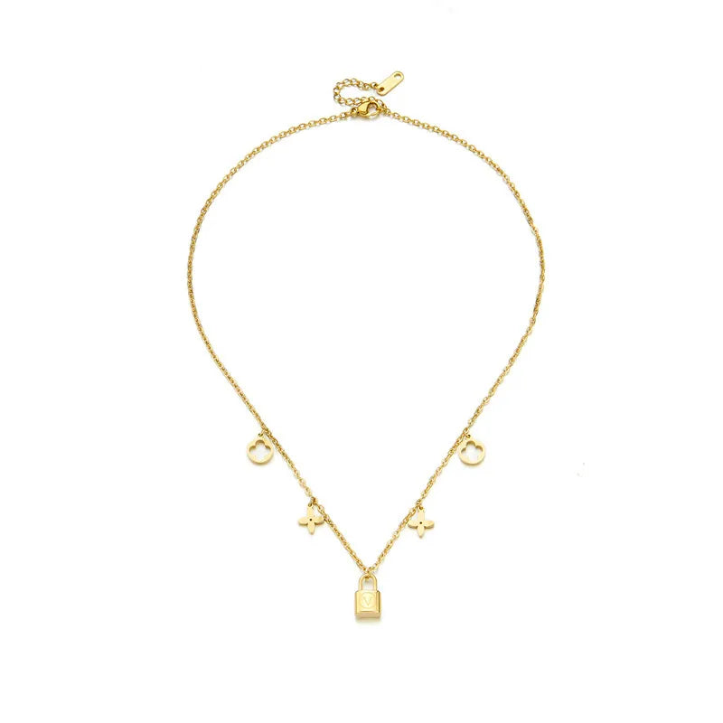 Korean Necklace: Titanium Steel Flower Pendant Necklace K34