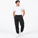 Men's Black Relaxed Fit Drawstring Jogger Pants with Ribbed Cuffs - XXL