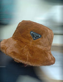 Shearling Metal Triangle Logo Womens Bucket Hat 500393 - TUZZUT Qatar Online Shopping