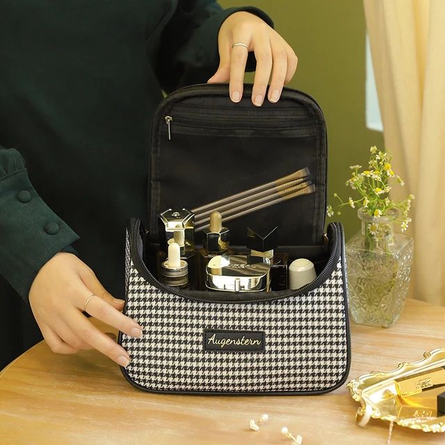 New PU Houndstooth Cosmetic Bag Women Portable Toiletry Makeup Case S4619082 - Tuzzut.com Qatar Online Shopping
