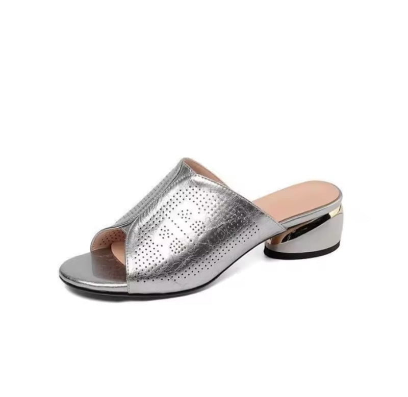 Silver Soft Leather Heeled Sandals 47605 - TUZZUT Qatar Online Shopping