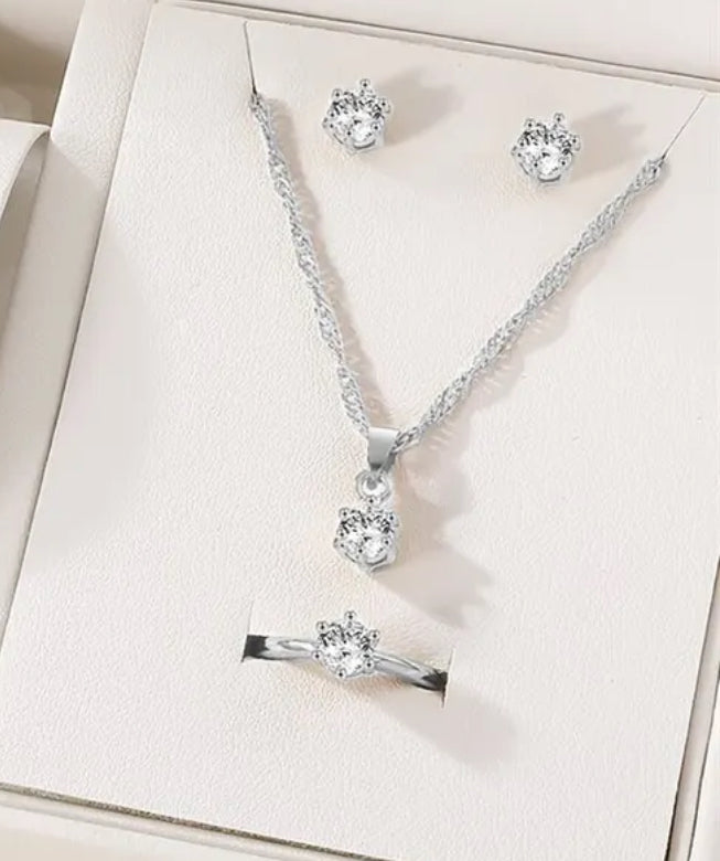 Women Ring Necklace Earring Rhinestone S606319 - TUZZUT Qatar Online Shopping