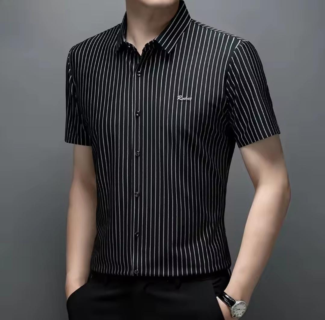 Men's Short Sleeve High Elasticity Stripe Anti-Wrinkle Casual Shirt S1599893 Men's Short Sleeve High Elasticity Stripe Anti-Wrinkle Casual Shirt S1599893