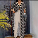 African Print 2 Piece Outfit Women Casual V Neck Loose Fit Half Sleeve Long Shirt Top Wide Leg Pant Suit 2 Piece Set Women    B96032 - TUZZUT Qatar Online Shopping