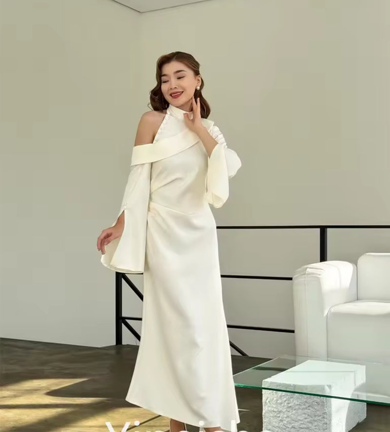 High Quality Exquisite  Collar A-line Evening  Satin Anke Length  138678 - TUZZUT Qatar Online Shopping