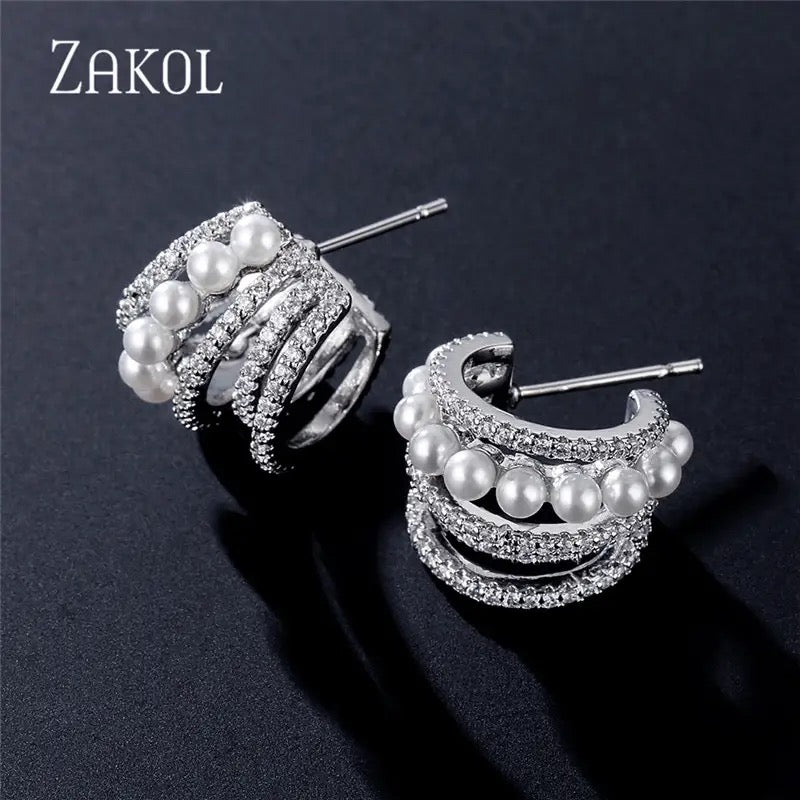 Cubic Zirconia Geometric Stud Earrings for Women S4130142 - TUZZUT Qatar Online Shopping