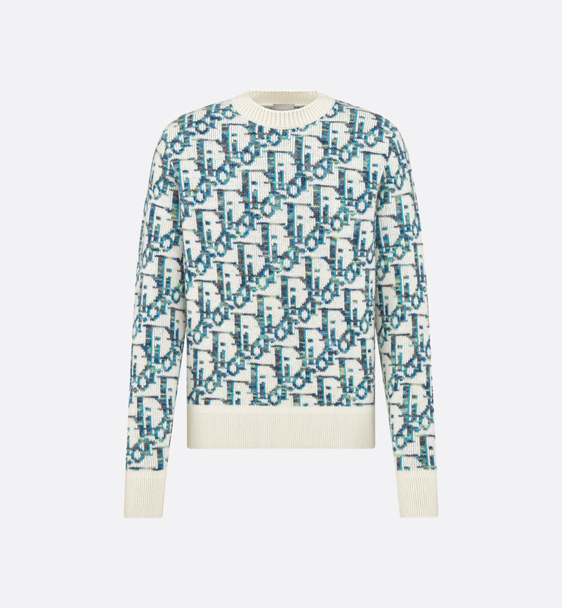 White and Blue Wool Jacquard Sweater M9680 - TUZZUT Qatar Online Shopping