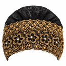 Women Black & Gold Floral Embroidered Mesh Hair Band Cap 127106