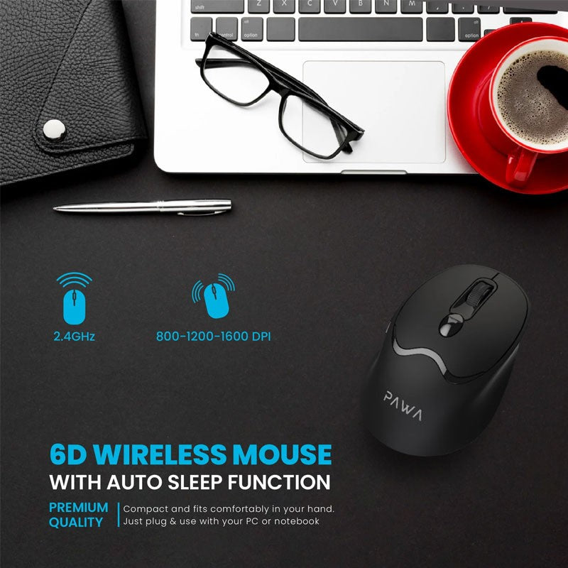 PAWA 6D Wireless Mouse With Auto Sleep Function -Black - TUZZUT Qatar Online Shopping