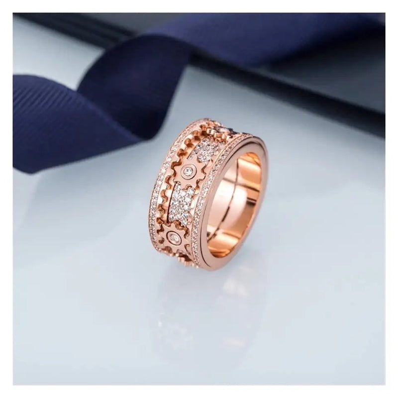 Unique Fashionable Hand-made Mechanical Gear Ring With Crystal Diamond for Men and Women - Tuzzut.com Qatar Online Shopping