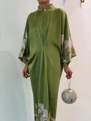 Batwing Sleeves Loose Floral Printed Muslim Pleated Stand Collar Maxi Dresses M 133415 - TUZZUT Qatar Online Shopping