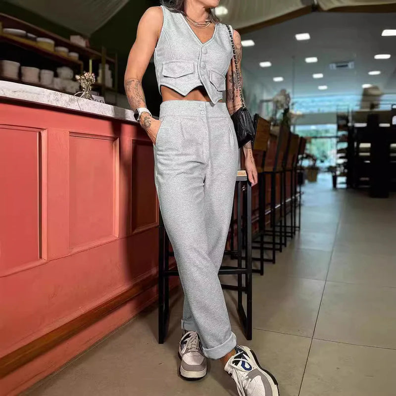 2 Pcs Women's Sleeveless Solid Color Camisole Sets 548752 - TUZZUT Qatar Online Shopping