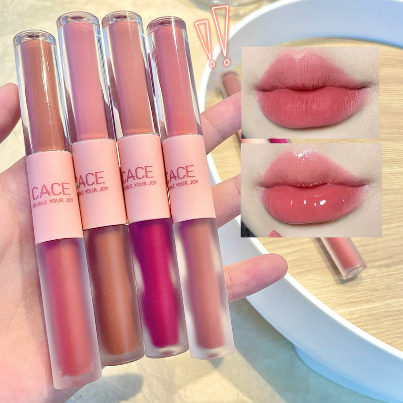 CACE Double Head Lip Gloss Matte Velvet Red Tint Liquid Lipstick Waterproof Lipgloss 392785