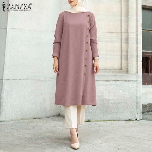 ZANZEA Women Muslim Long Sleeve Blouse Casual Loose Blouse Shirts Tops 5XL B-010450