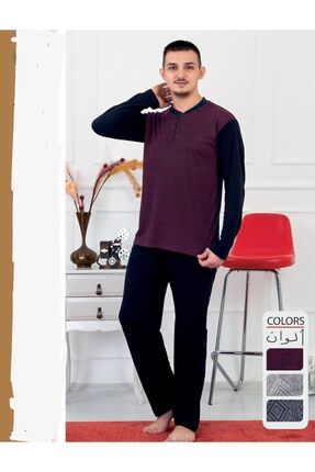 PİJAMA Cotton Jacquard Long Sleeve Men's Pajama Set-1002 - TUZZUT Qatar Online Shopping