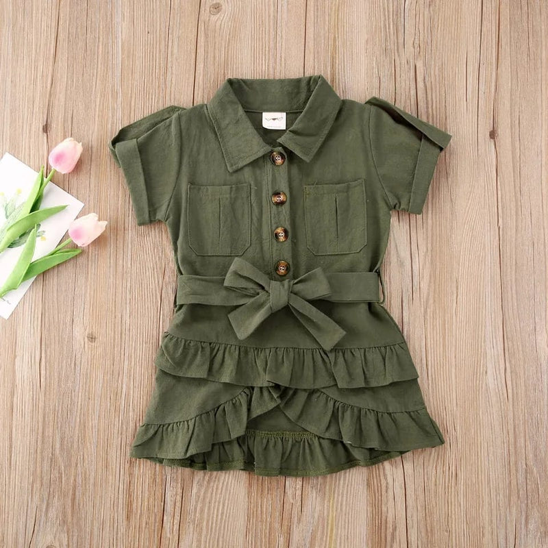 Fashion Infant Baby Girls Summer Dress Solid Short Sleeve Ruffles A-Line Mini Dress+Belt 20337457