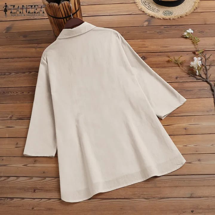 ZANZEA Women 3/4 Sleeves Lapel Shirt Casual Floral Embroidery Cotton Loose Blouse Top 4XL S4572972