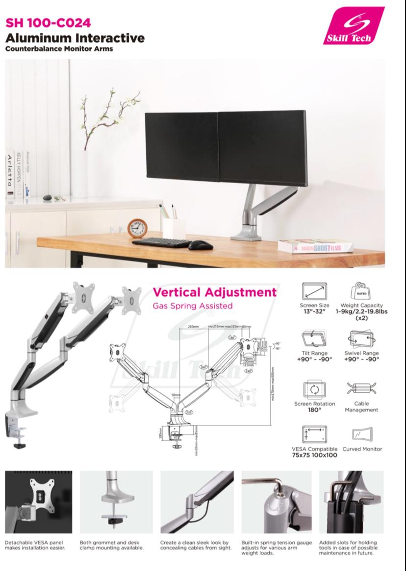 Dual Monitor Gas Spring Deskmount - SH 100 C024 (Fits Most 13 Dual Monitor Gas Spring Deskmount - SH 100 C024 (Fits Most 13