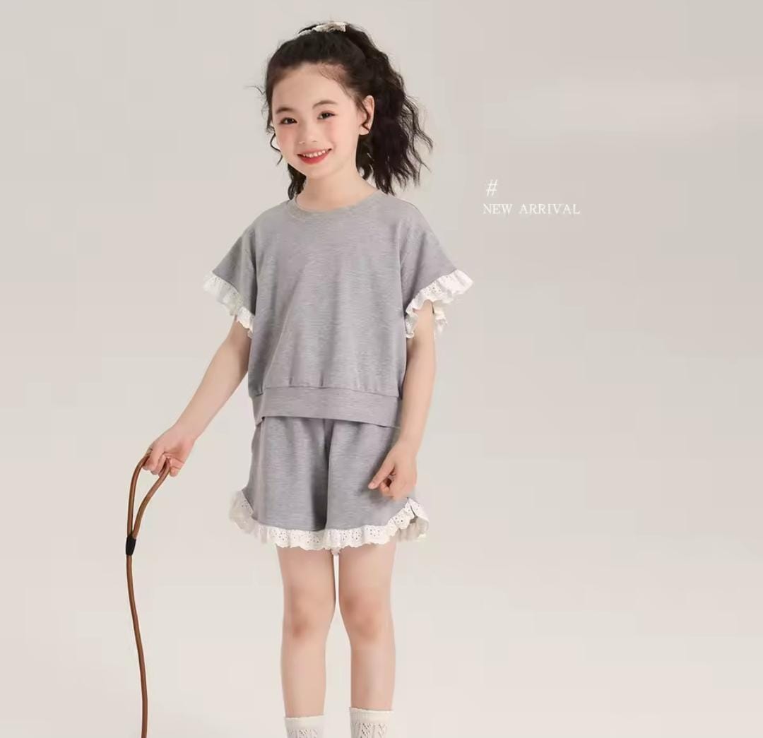 Girl Summer Lace Knit Short Sleeve Shorts Set 1464615 Girl Summer Lace Knit Short Sleeve Shorts Set 1464615