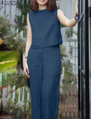 Women O-Neck Sleeveless Top and Pants 2 Piece Set   B70166 - TUZZUT Qatar Online Shopping