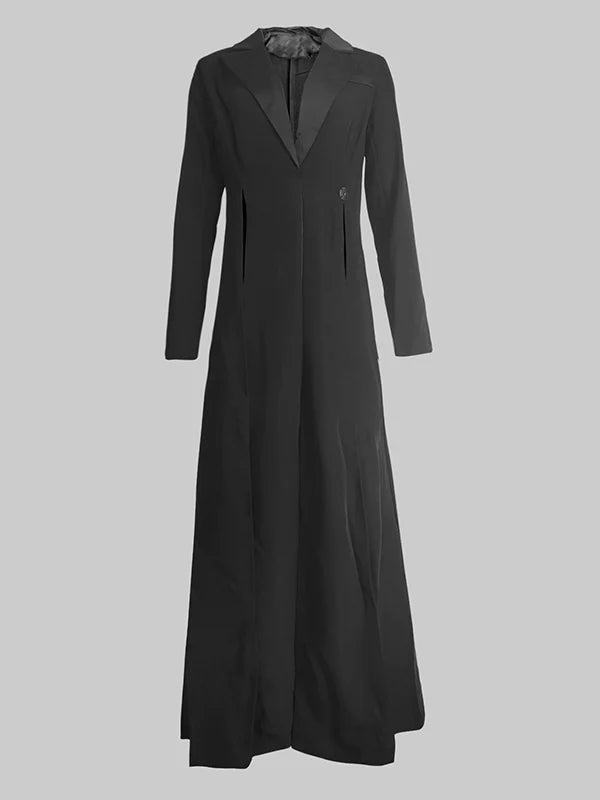Long Sleeves Split-Joint Split-Side Notched Collar Outerwear 125716 Long Sleeves Split-Joint Split-Side Notched Collar Outerwear 125716