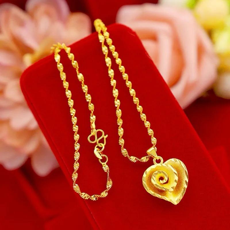 Gold Peach Heart Pendant Necklace for Girlfriend Women Wedding Engagement Jewelry S4851269 - Tuzzut.com Qatar Online Shopping