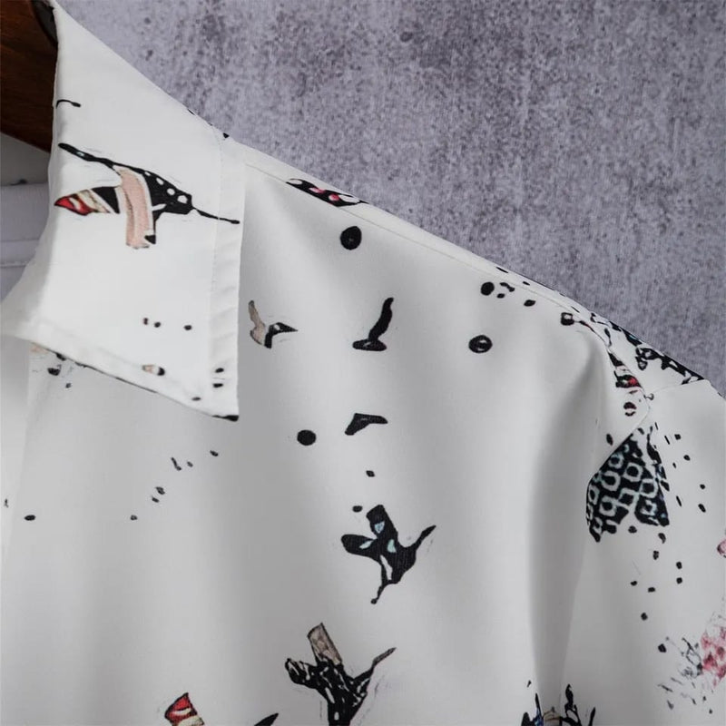 Men's Fashion White Collar Printed Shirt X1597175 - Tuzzut.com Qatar Online Shopping