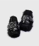 Punk Fur Metal Decor Round Toe Sandals 22823 - TUZZUT Qatar Online Shopping
