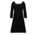 Hepburn Style Velvet Black Square Collar Long Sleeve Women's Dress French Lady Folded Waist Long Dress Autumn Season    S4976543 - TUZZUT Qatar Online Shopping