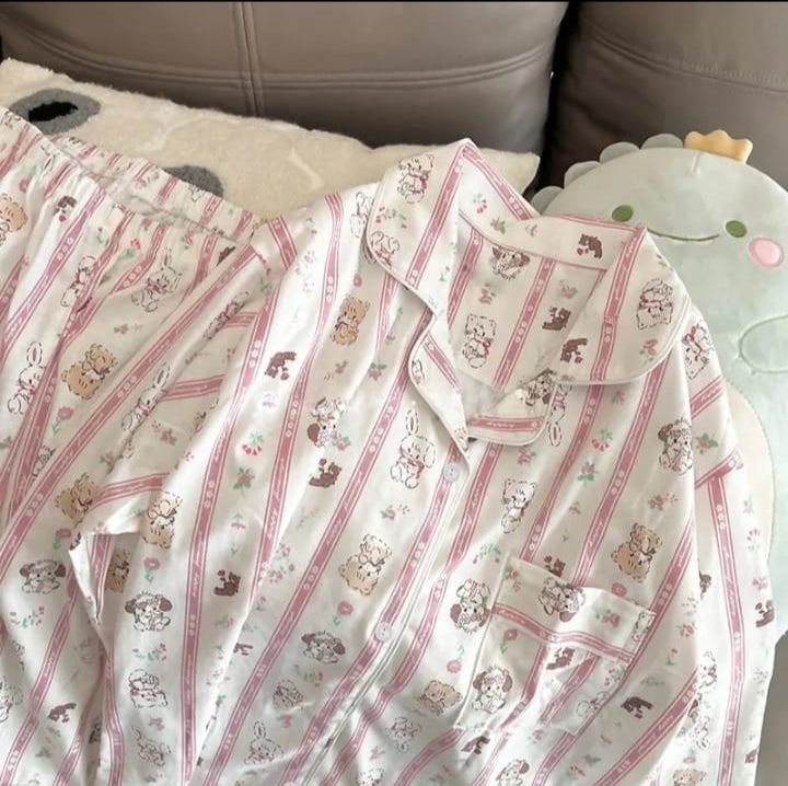 Cute Cat Striped Pajamas for Women New Home Clothes V-Neck Long Sleeve Set Soft Autumn Suit Wholesale X4869144 Cute Cat Striped Pajamas for Women New Home Clothes V-Neck Long Sleeve Set Soft Autumn Suit Wholesale X4869144