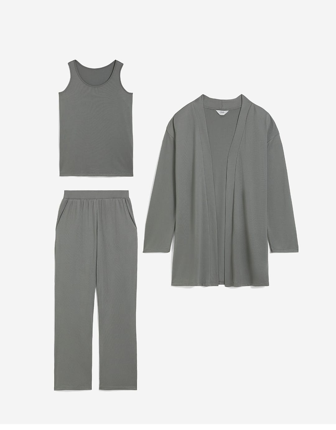 Open Front Cardigan, Top, and Wide-Leg Pant Three-piece Women's Outfit 148508 Open Front Cardigan, Top, and Wide-Leg Pant Three-piece Women's Outfit 148508