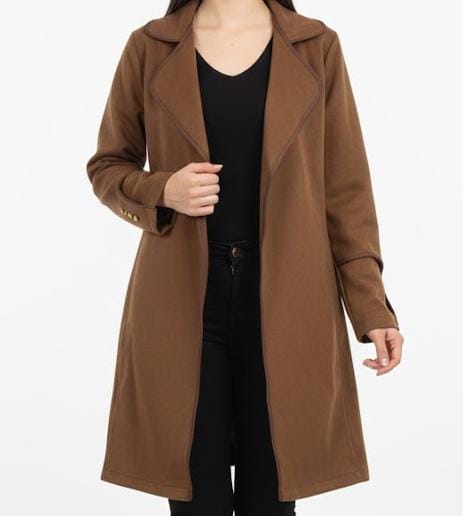 Wide Lapel Long Coat with Buttoned Cuffs 54528 - TUZZUT Qatar Online Shopping
