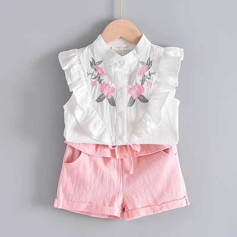 Chiffon Flowers White T-shirt Pants Girls Clothing Sets Kids Summer Set 6-9M 19773758 - Tuzzut.com Qatar Online Shopping