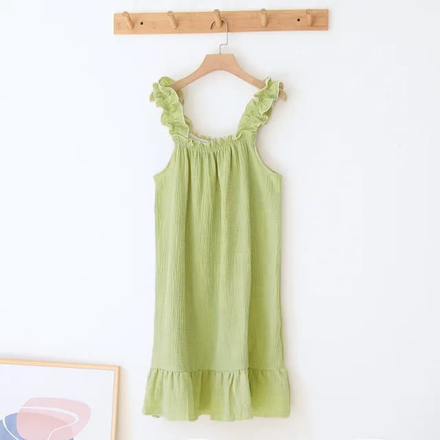 Summer Custom Crepe Bodycon Dresses Ruffles Sleeveless Nighty Loose Gown Sleep Dress Gauze Cotton Night Dresses For Woman S4338471 - Tuzzut.com Qatar Online Shopping