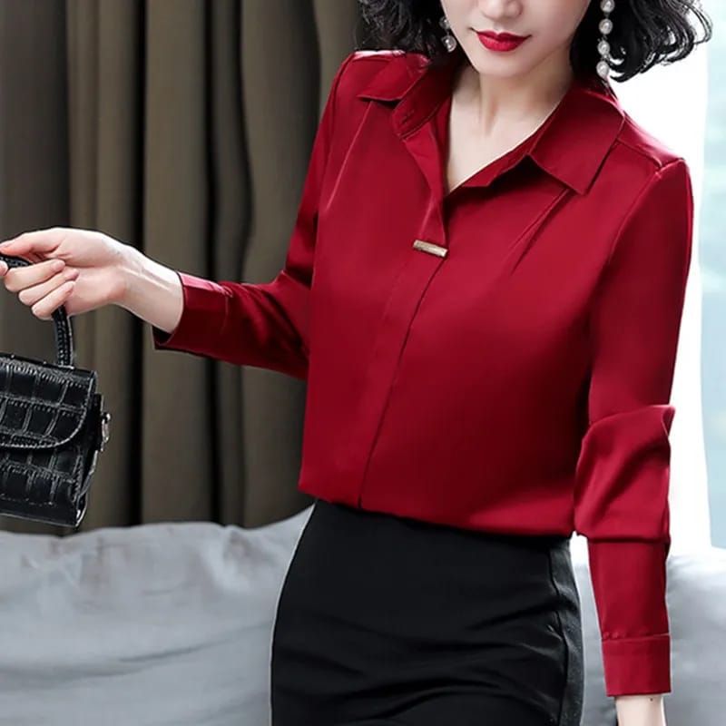 Elegant Slik Blouse Long Sleeve Satin Women Shirts Ladies Tops autumn spring Female vintage Blouses Plus Size Women Tops 2XL X4914790 - Tuzzut.com Qatar Online Shopping