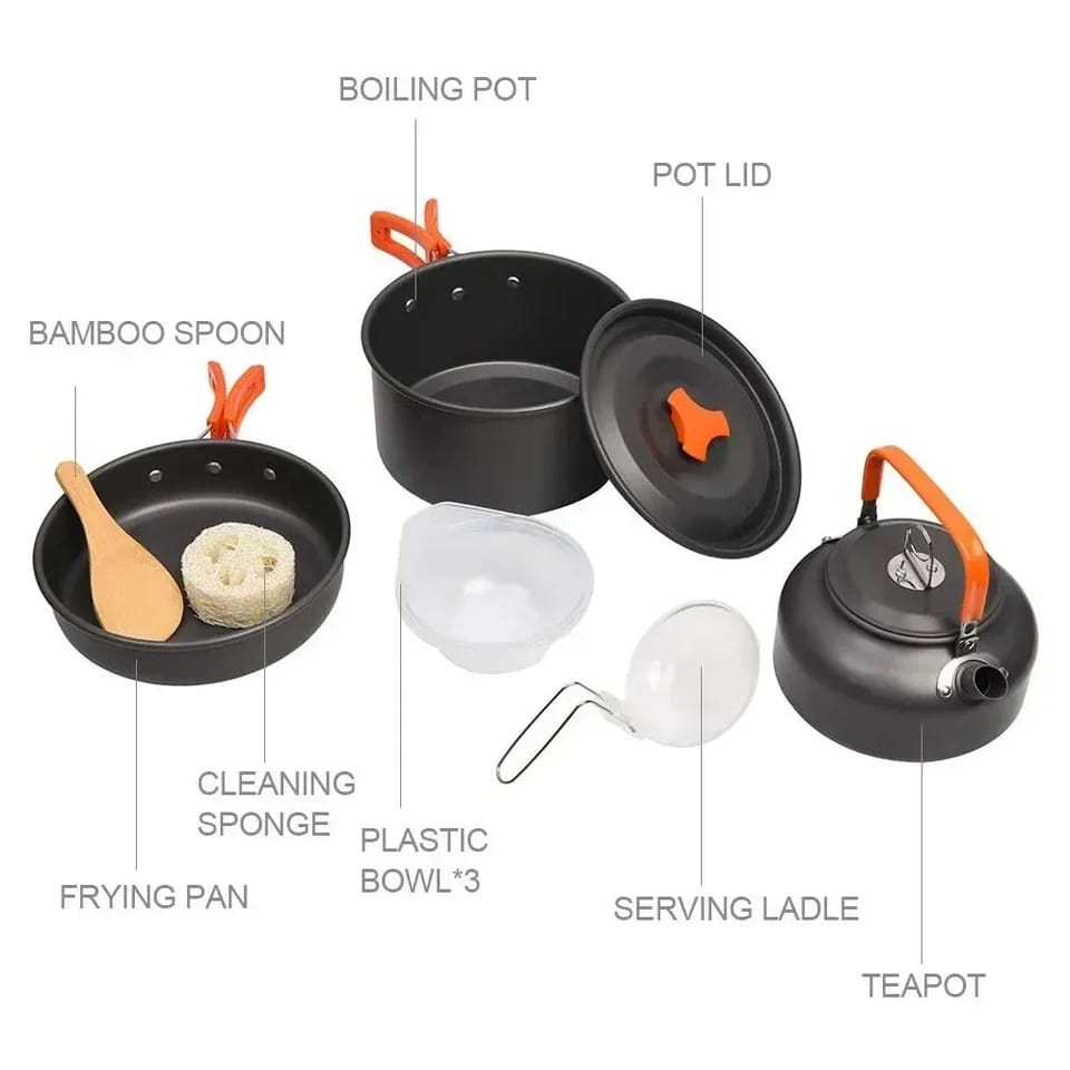 Camping Cookware Set Aluminum Nonstick Portable Outdoor Tableware Kettle Pot Cookset DS 308 Camping Cookware Set Aluminum Nonstick Portable Outdoor Tableware Kettle Pot Cookset DS 308