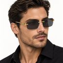 Gold Leopard Detail Rimless Rectangular Sunglasses-44