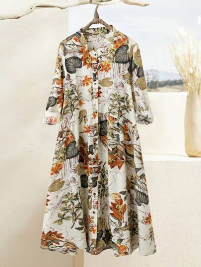 Winter Floral Print Long Sleeve Casual Vintage Midi Dresses For Woman S645970 Winter Floral Print Long Sleeve Casual Vintage Midi Dresses For Woman S645970