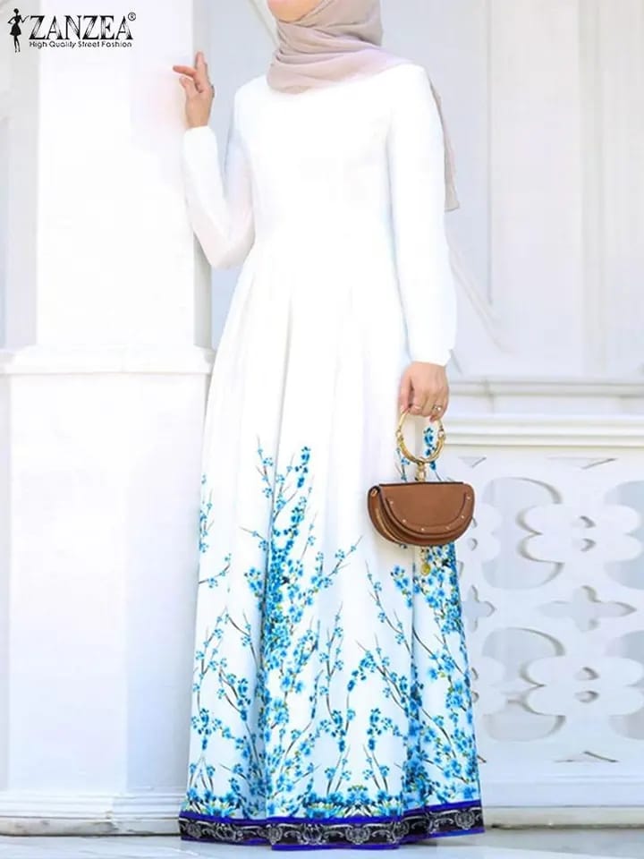 ZANZEA Fashion Muslim Maxi Long Dress Women Long Sleeve Floral Printed Dubai Turkey Abaya Hijab Dress Robe Femme Ramadan Kaftan S4626184 - Tuzzut.com Qatar Online Shopping