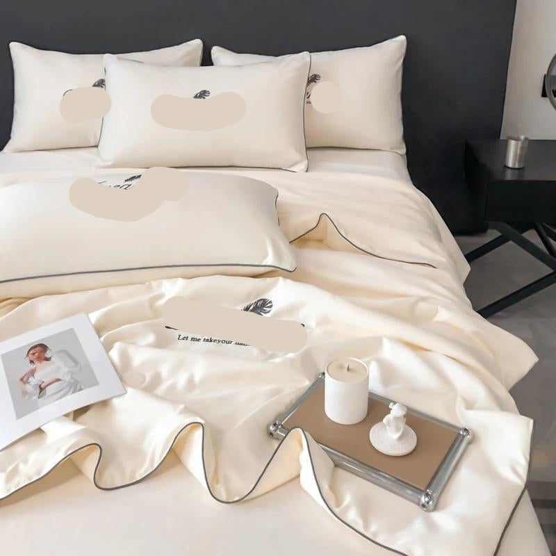 4 Piece Set Luxury Home Summer Comforter Set Embroidered Breathable Thin Blanket - TUZZUT Qatar Online Shopping