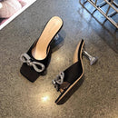 Rhinestone Bow Square Toe Women's High Heels 628 - TUZZUT Qatar Online Shopping