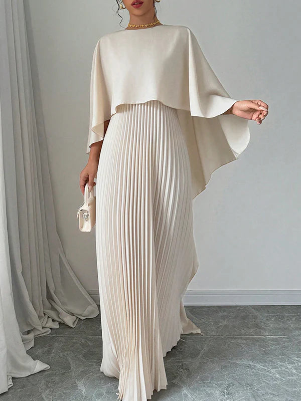 Cape High-Low Pleated Solid Color Split-Joint Round-Neck Evening Dresses 172586 Cape High-Low Pleated Solid Color Split-Joint Round-Neck Evening Dresses 172586