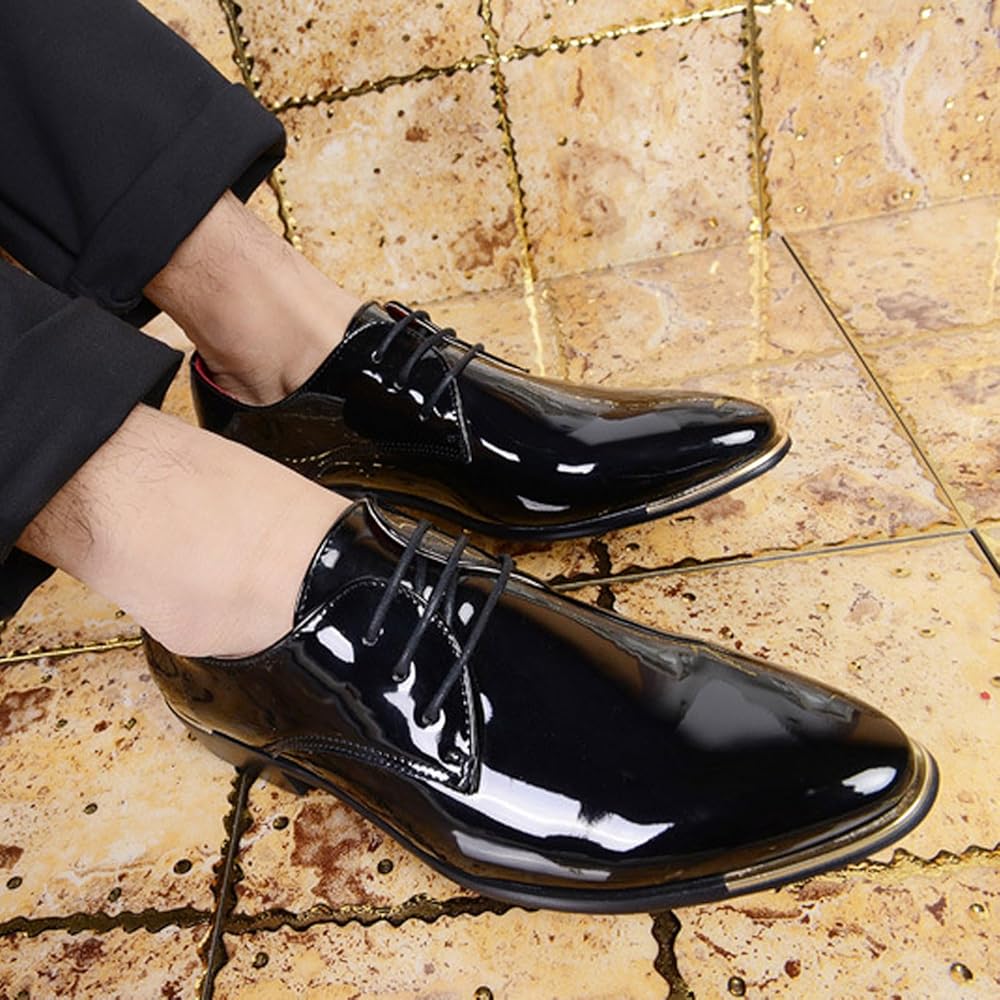 Men Breathable Business Formal Casual Pointed Toe Shiny Lace Up