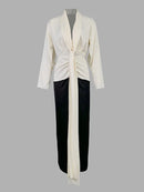 Long Sleeves Loose Contrast Color V-Neck Evening Dresses 140746 - TUZZUT Qatar Online Shopping